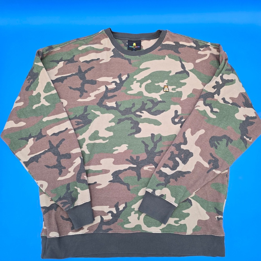 Teddy Fresh Camo‎ Thermal Long Sleeve Shirt Men's 2XL Streetwear Waffle Knit